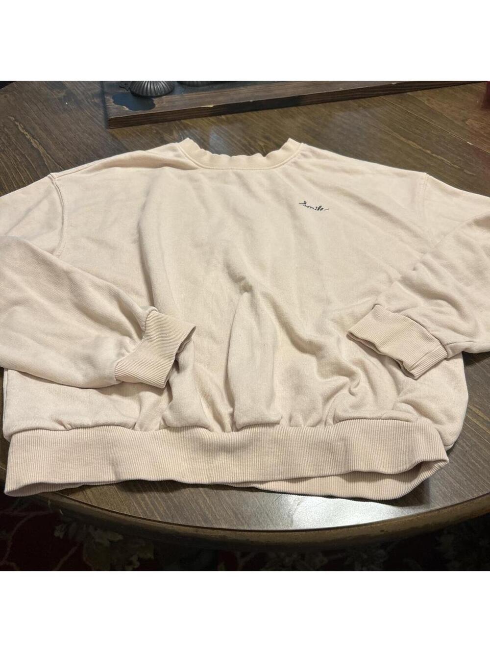 H M Women's Pink and Cream Sweatshirt
